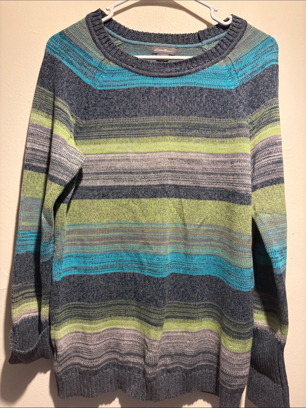 Eddie Bauer Women's Striped Crewneck Sweater - Teal, Lime & Gray